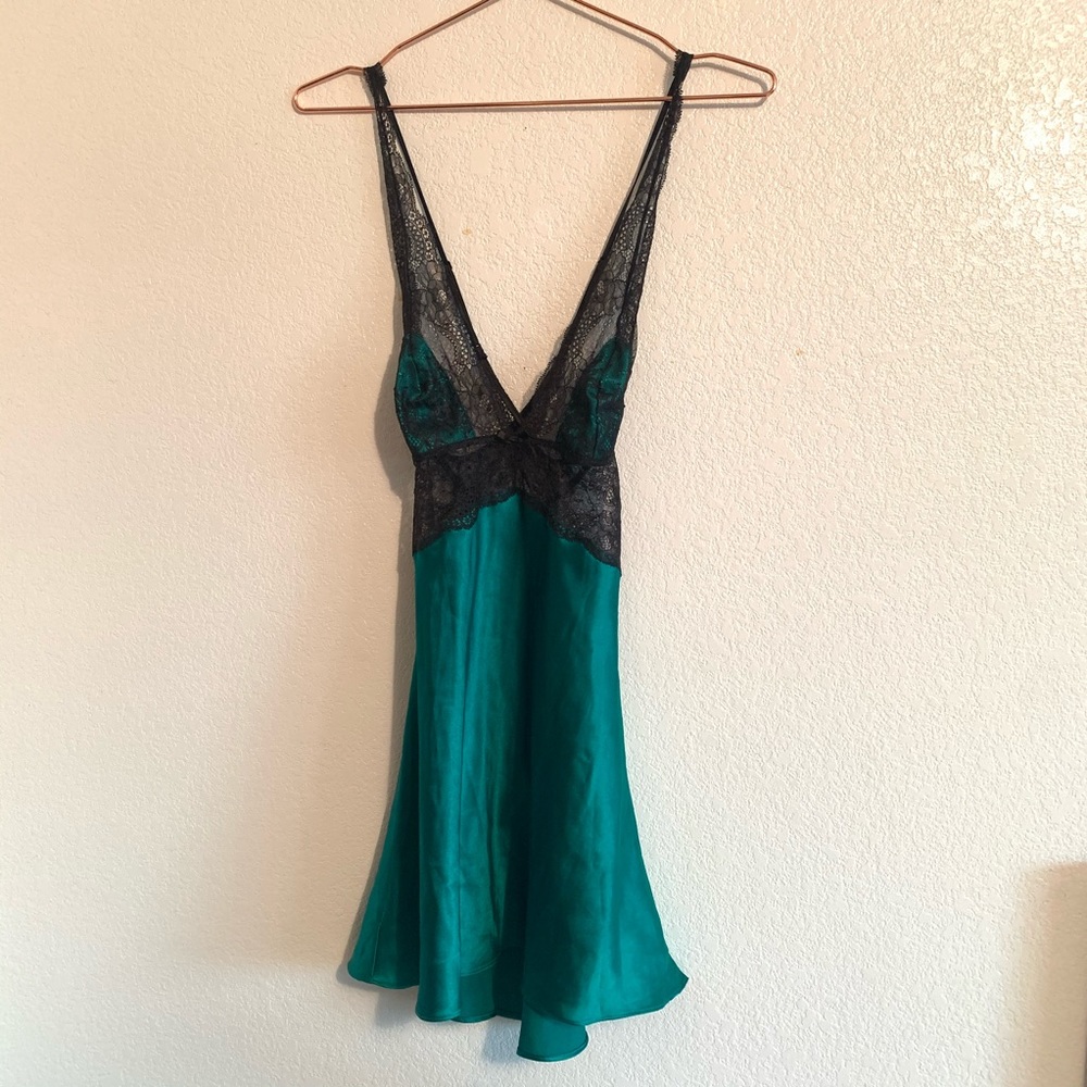 Victoria's Secret Teal and Black Lace Chemise